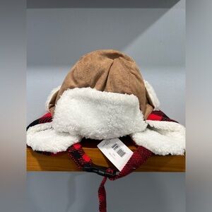 THE ACCESSORY COLLECTIVE NWT Red Black Plaid Brown Sherpa Trapper Hat Youth 6-7